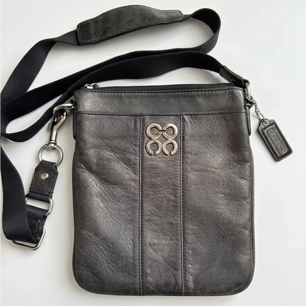 Coach Double C logo Leather Crossbody Bag - Black Metallic